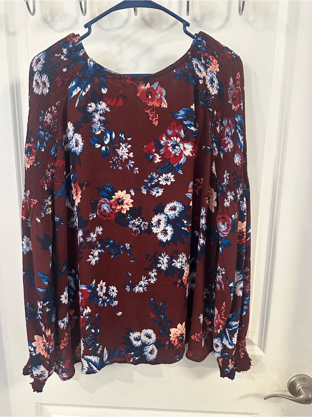 Women’s Burgundy Floral Long-Sleeve Blouse